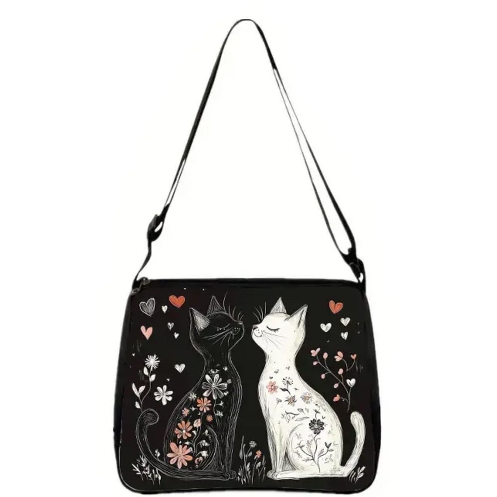 Cat‎ Lovers White Cat Black Cat Black Handbag Love Shoulder Bag New